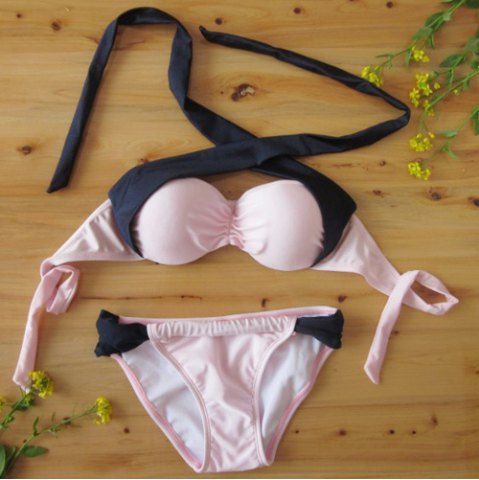 Pink S Sexy Halterneck Color Block Bikini Women S Swimsuit Rosegal