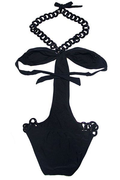 OFF Sexy Style Halterneck Chain Embellished Solid Color Women S Swimwear Rosegal