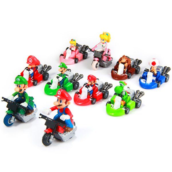 

Super Mario Bros Kart Pull Back Car Figure Toy ( Each Approx 5.5cm ) 10pcs a Set, Colormix