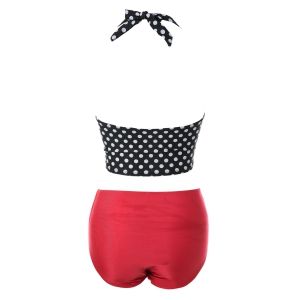 Black White Red Xl Sexy Polka Dot Halter High Waist Bikini Set