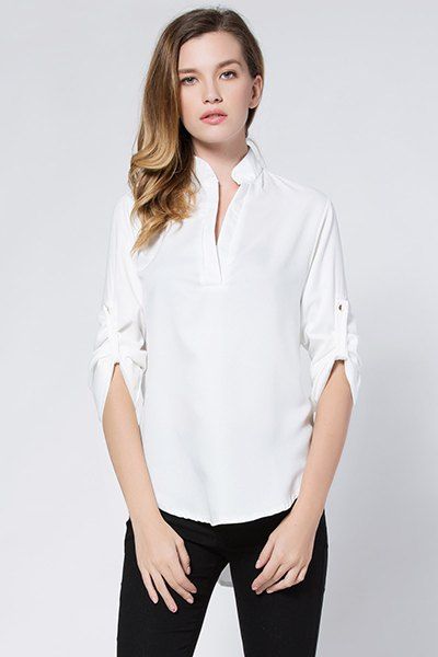 32 OFF Elegant V Neck Solid Color Long Sleeve Chiffon Blouse For