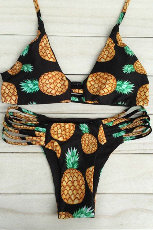 53 OFF Reversible Pineapple Print String Bikini Set Rosegal