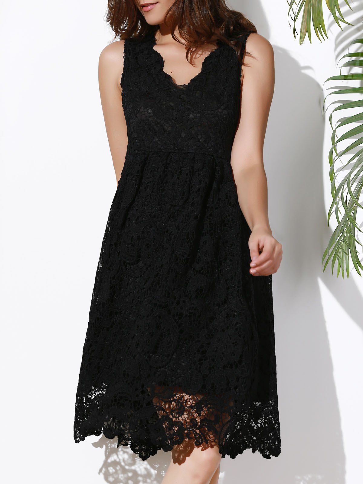 Black L Lace Sleeveless A Line Cocktail Dress Rosegal