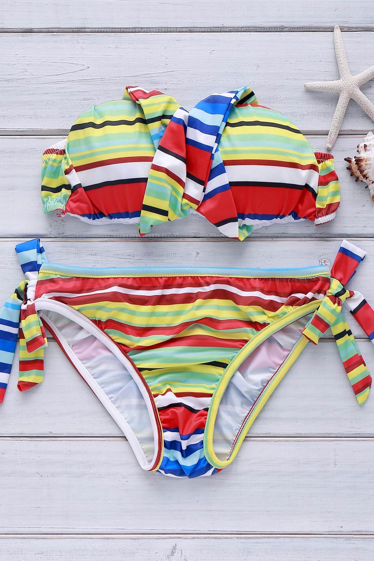 Off Sexy Strapless Sleeveless Colorful Lace Up Women S Bikini Set