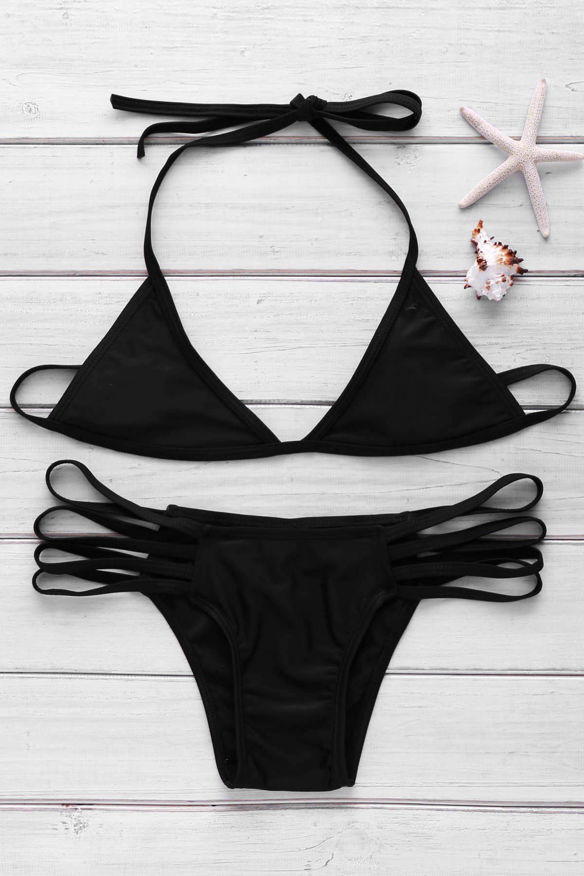 2019 Flirty Hollow Out Halter Solid Color Bikini Set For Women