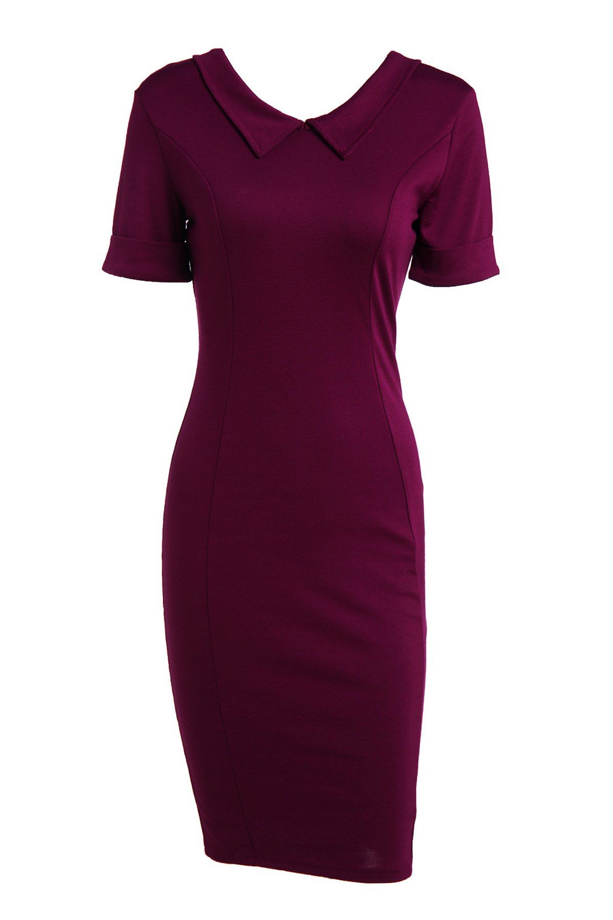 Elegant Flat Collar Solid Color Short Sleeve Bodycon Dress For