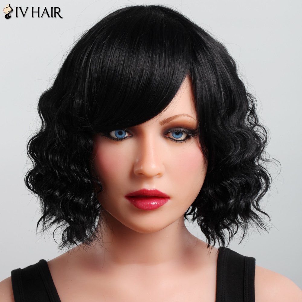 Off Elegant Side Bang Capless Siv Hair Fluffy Curly Short Haircut