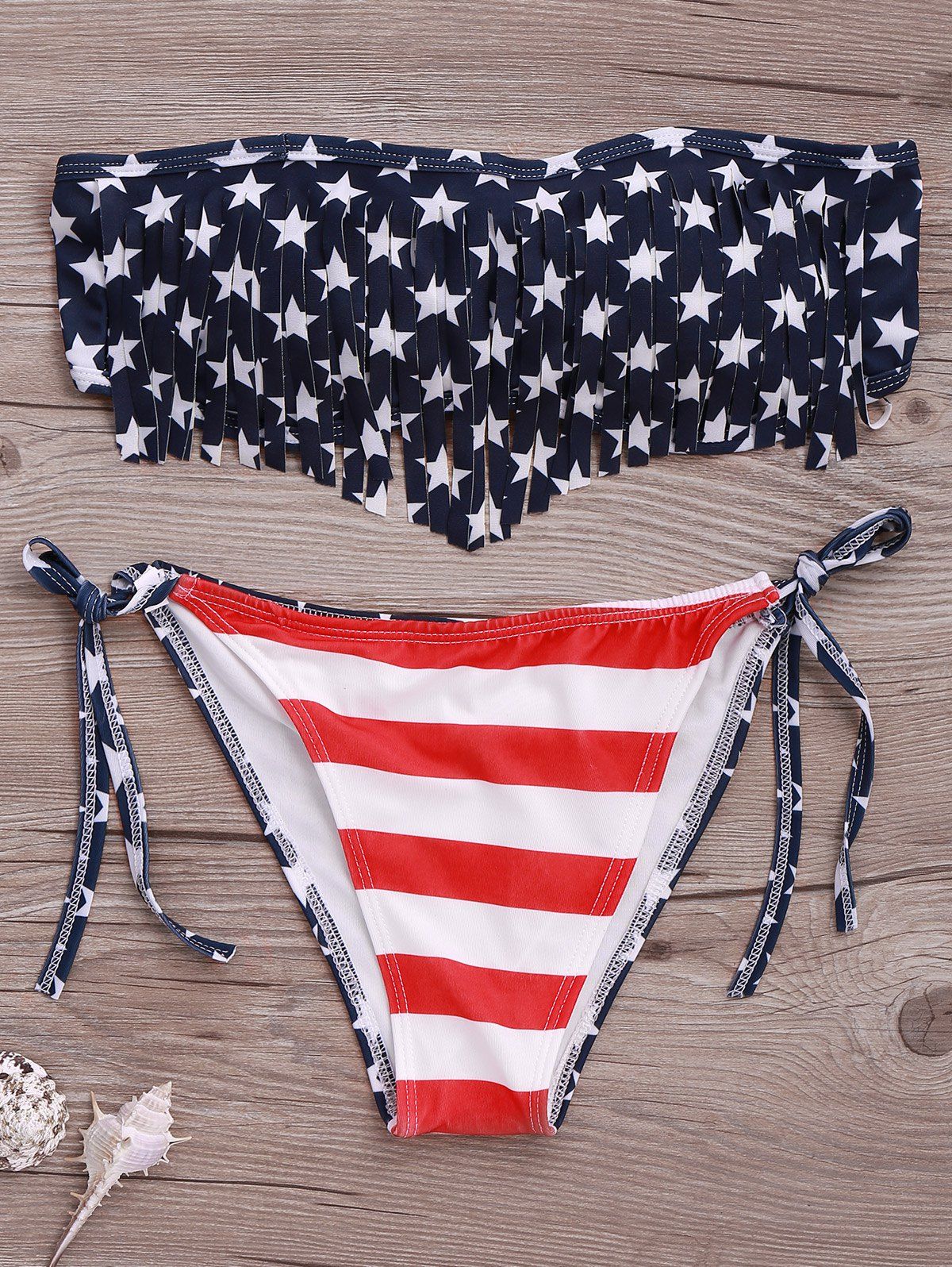 57 OFF Strapless Bra Fringed American Flag Bikini Set Rosegal