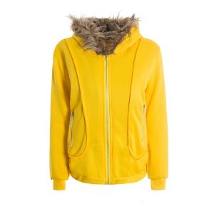 Casual Artificial Wool Embellished Hooded Zipper and Pocket Design Women's Cotton Coat, Yellow
Casual Artificial Wool Embellished Hooded Zipper and Pocket Design Women's Cotton Coat, Yellow