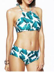 Off Chic Women S Halter Backless Leaf Print Bikini Rosegal