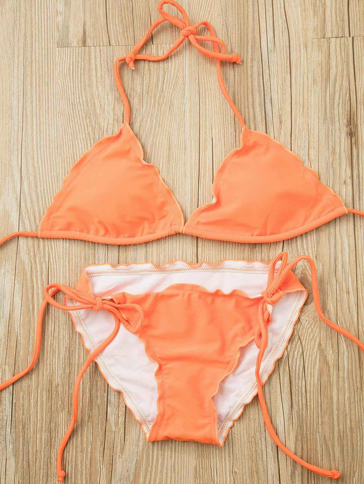 Orange S Halter Push Up Self Tie Bikini Set Rosegal