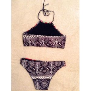 Black L Ethnic Style Halter Tribal Print Bikini Set For Women RoseGal