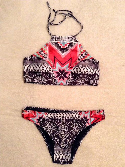 Off Ethnic Style Halter Tribal Print Bikini Set For Women Rosegal