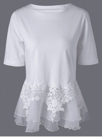 White Xl Lace Splicing Layered Peplum Blouse Rosegal