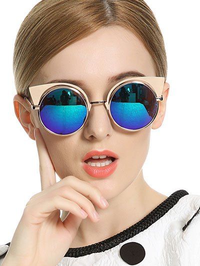 30 OFF Stylish Cat Ears Round Mirrored Sunglasses Rosegal