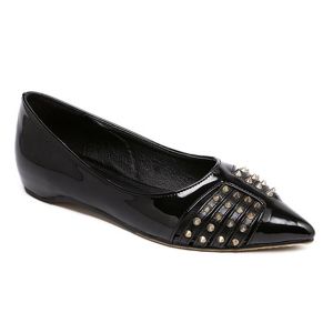

Pointed Toe Rivets Flat Shoes, Black
