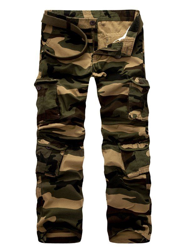 Zipper Fly Casual Camouflage Straight Leg Multi-Pockets Design Pants