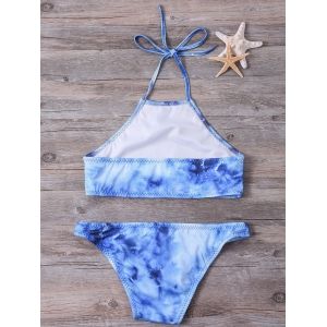 Blue Xl Tie Dye Halter High Neck Bikini Swimsuit RoseGal