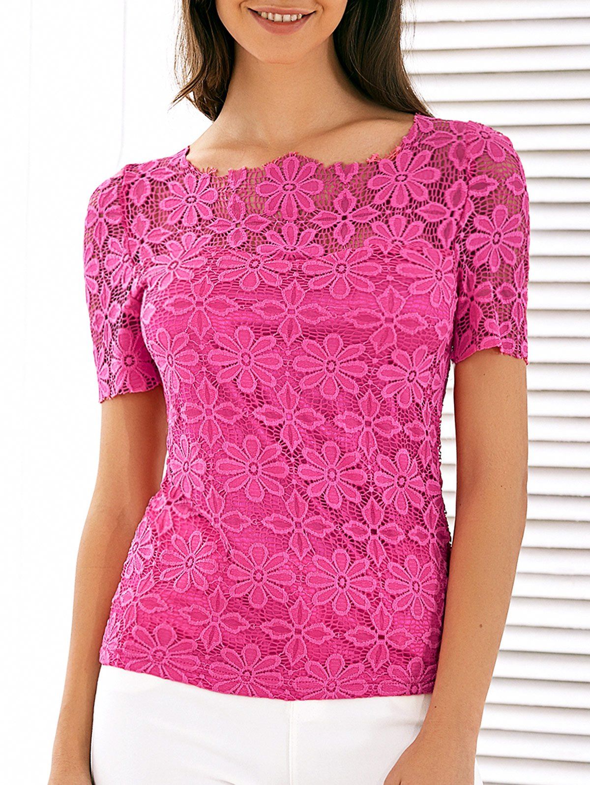 Off Scalloped Neck See Through Lace Blouse Rosegal