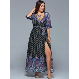 Purple Xl Plus Size Boho Print Flowy Beach Wrap Maxi Dress Rosegal