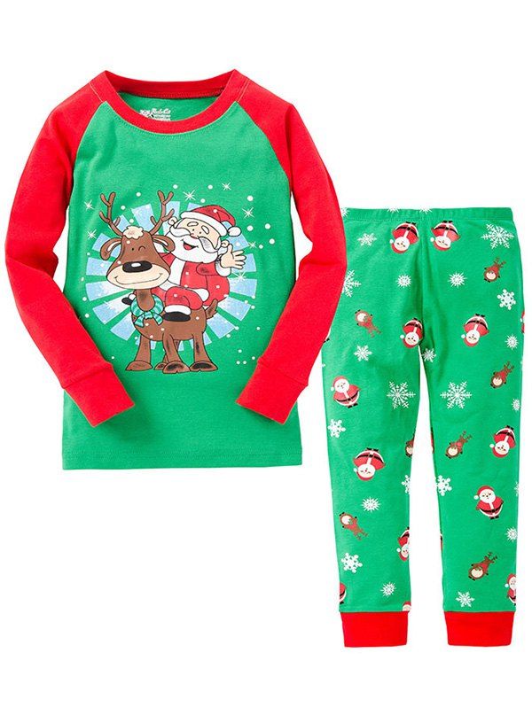 

Christmas Santa Claus Long Sleeves Pants Pyjamas Sets, Green