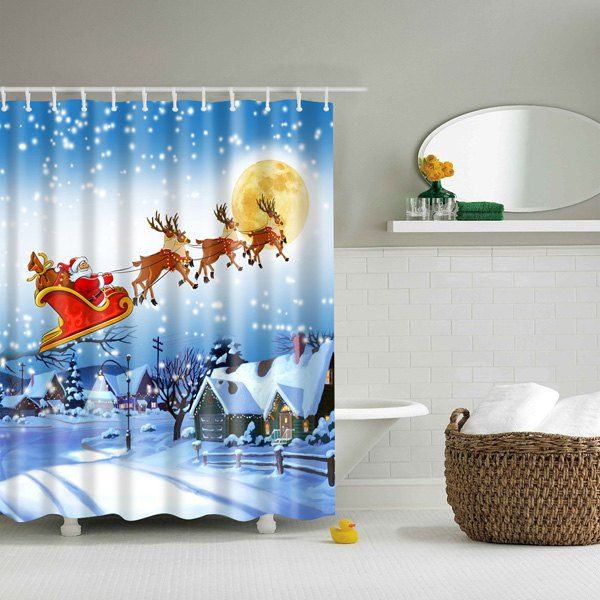 Thicken Waterproof Polyester 3D Christmas Santa Shower Curtain, Colorful
