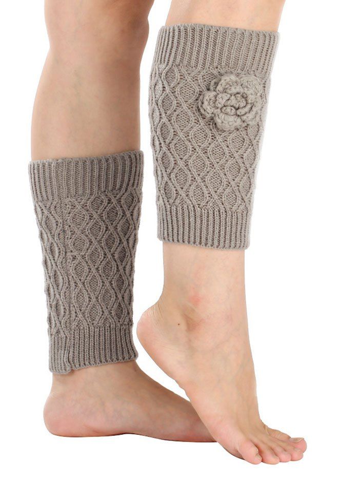 

Warm Flower Embellished Rhombus Mesh Crochet Knit Boot Cuffs, Light gray