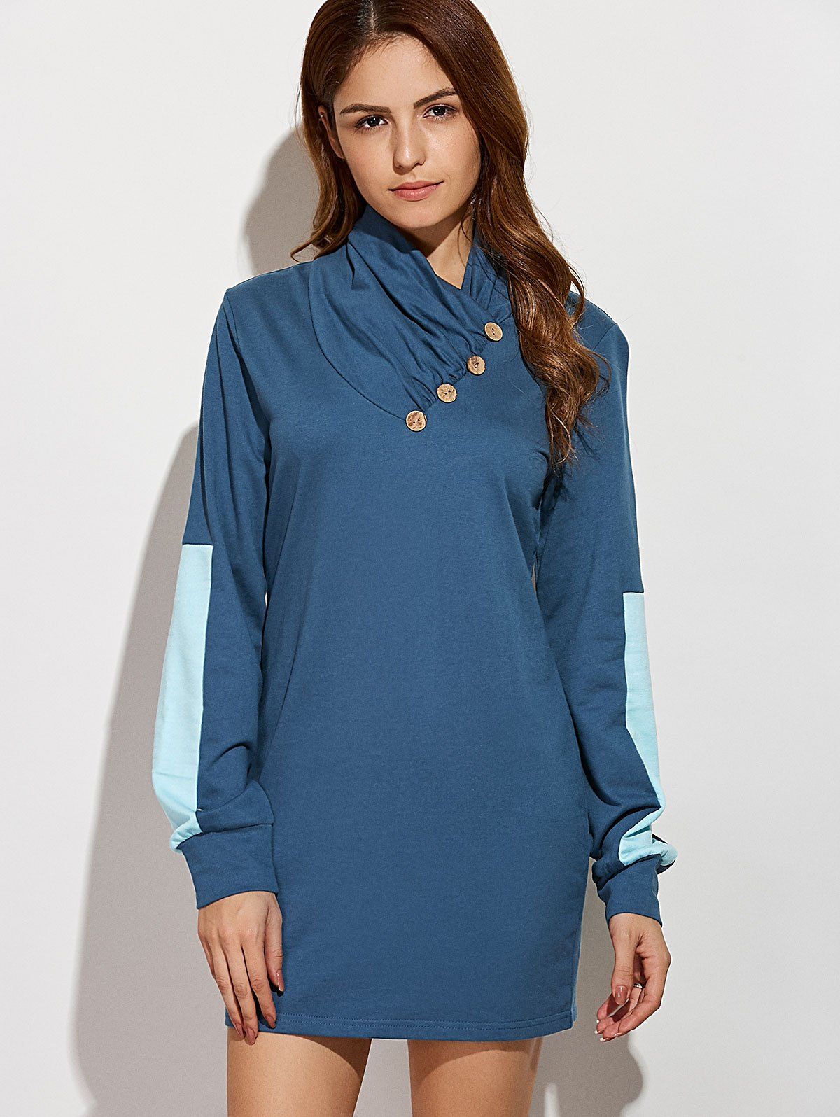 66 OFF Casual Long Sleeve Color Block Mini Shift Dress Rosegal