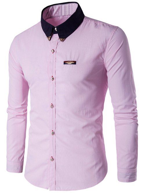 

Contrast Collar Metal Embellished Button Up Shirt, Pink