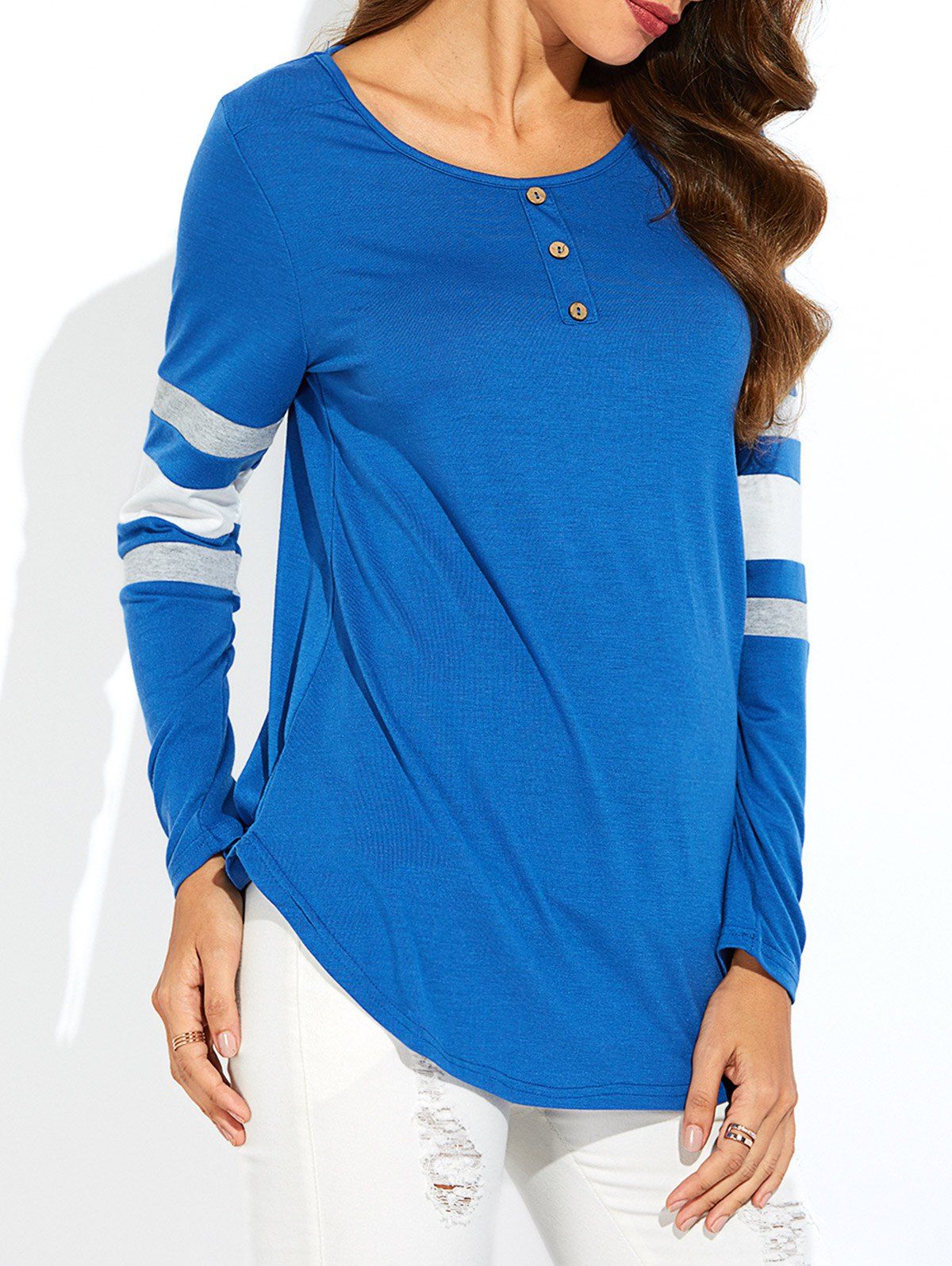 Off Striped Asymmetric Long Sleeve T Shirt Rosegal