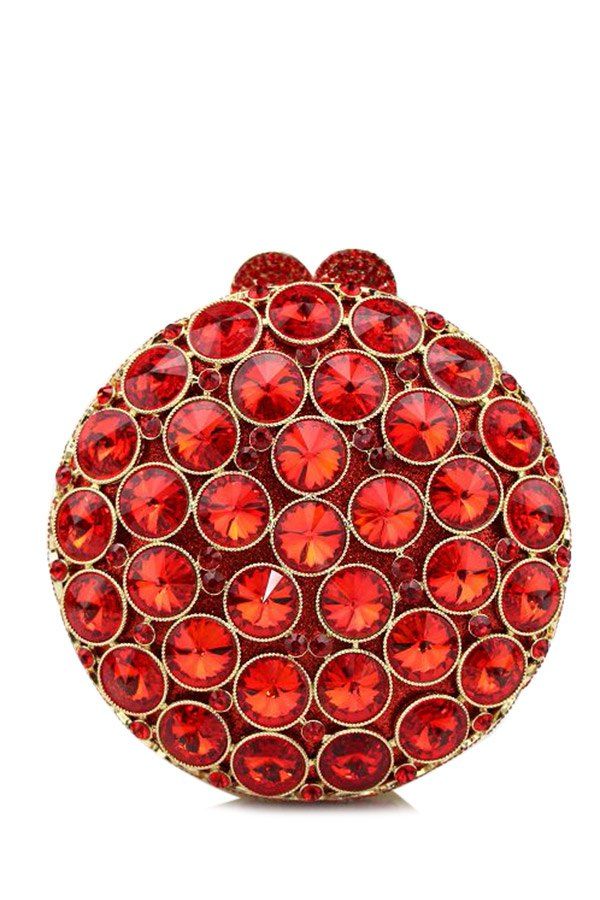 Diamante Round Shaped Evening Bag, Red
