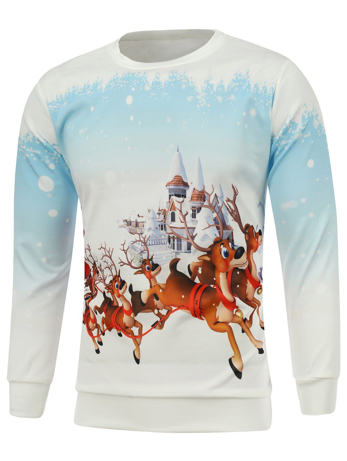 Christmas Elk Castle Printed Sweatshirt, White