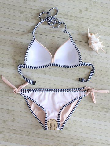 Off Halter Striped Self Tie Bikini Set Rosegal