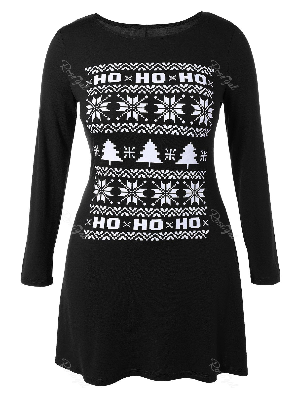 Plus Size Christmas Snowflake Print A-Line Dress, Black