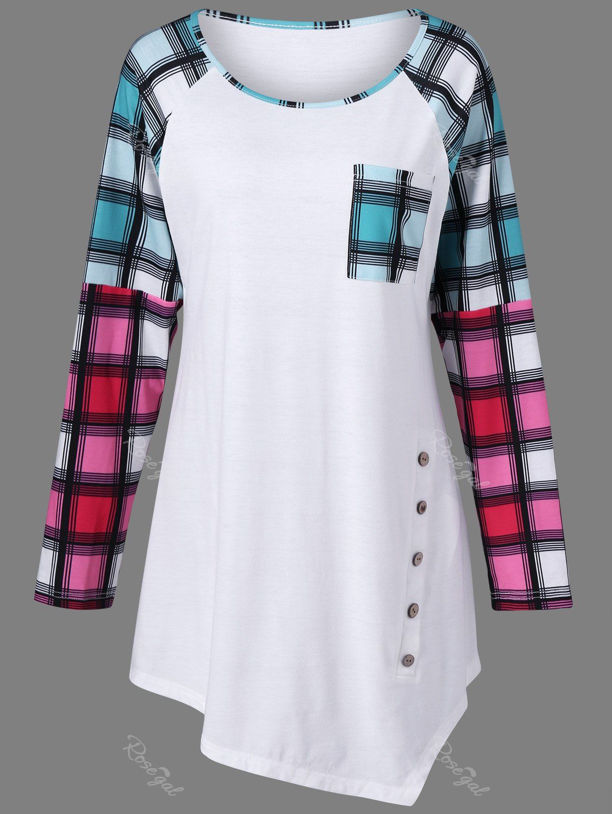 41 OFF Raglan Sleeve Plaid Plus Size Tee Rosegal