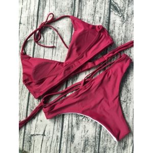 Red M Halter Neck Strappy Wrap Bikini Set Rosegal