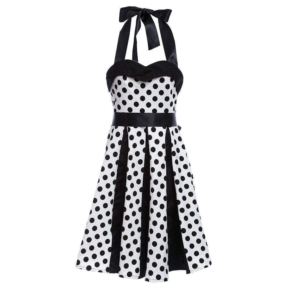 Off Retro Polka Dot Party Halter Swing A Line Dress Rosegal