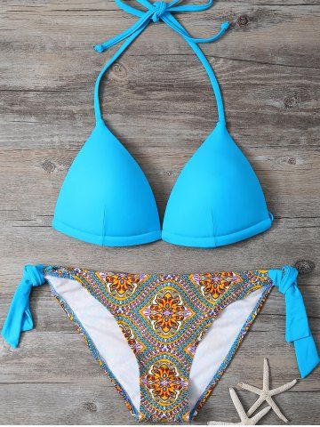 Halter Padded Tribal Print Bikini Set In Blue Xl Rosegal