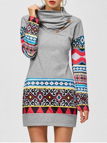 Off Tribal Print Long Sleeve Sheath Dress Rosegal