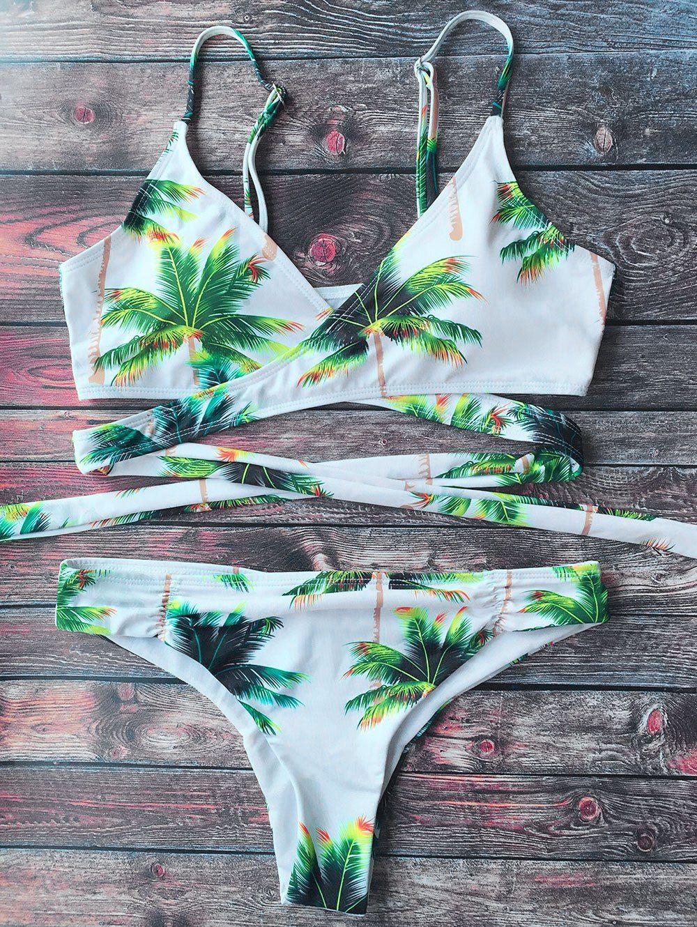 Off Crossover Palm Tree Print Cami Bikini Set Rosegal