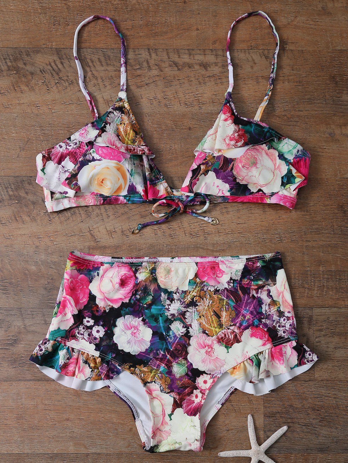 Off Cami Floral Flounced Bikini Set Rosegal