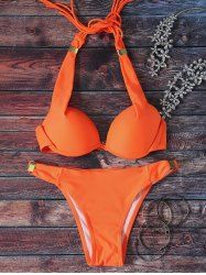 Off Halter Lace Up Solid Color Fringe Design Bikini Set Rosegal