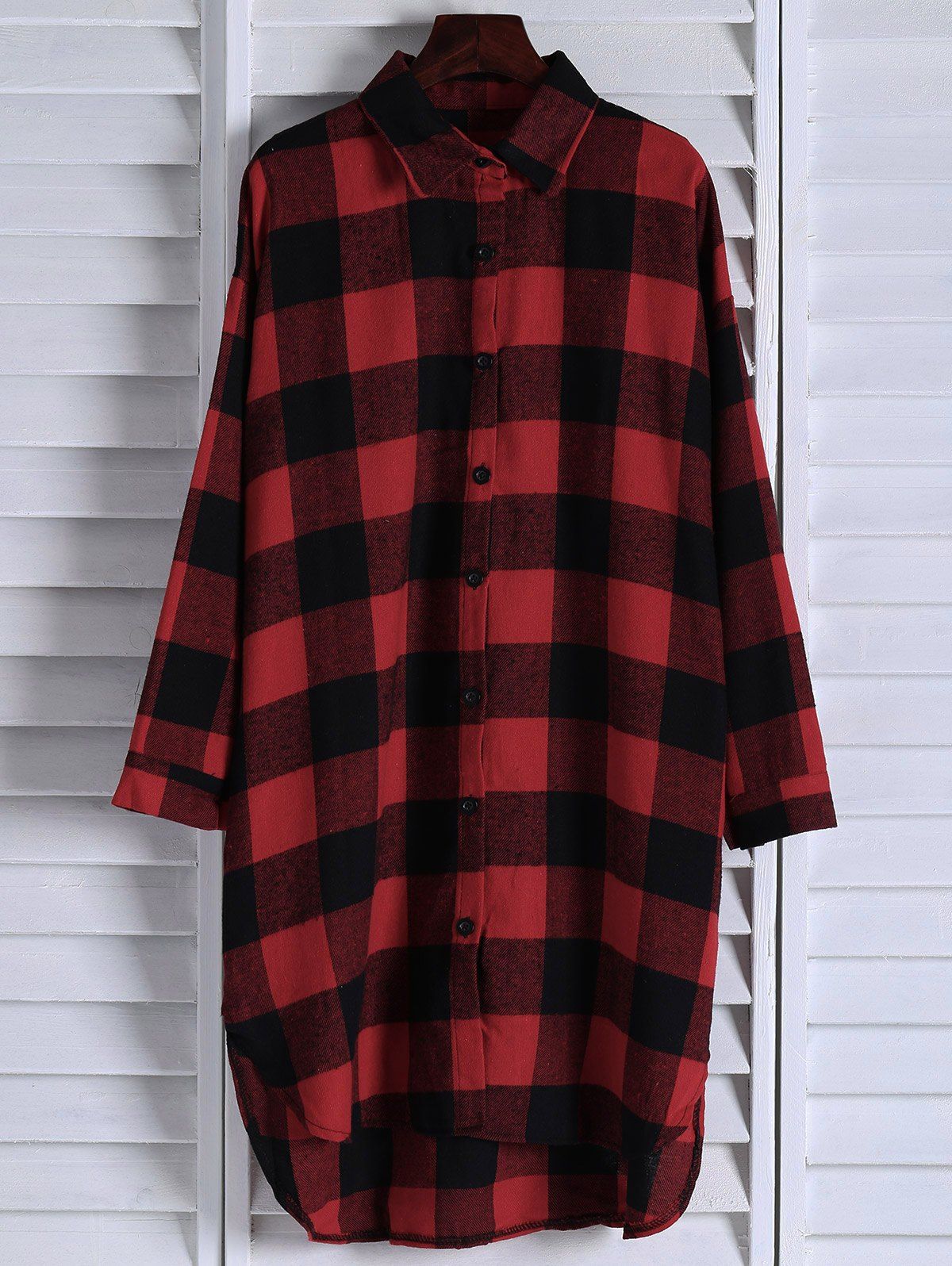 Stylish Turn-Down Collar Long Sleeve Plaid Single-Breasted Women's Long Shirt, Red
Stylish Turn-Down Collar Long Sleeve Plaid Single-Breasted Women's Long Shirt, Red
