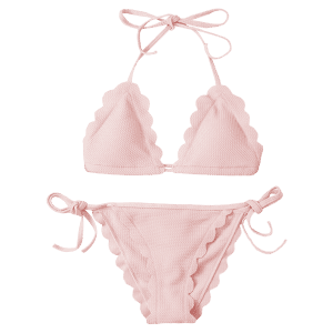 Pink S Scalloped String Bikini Swimwear Rosegal