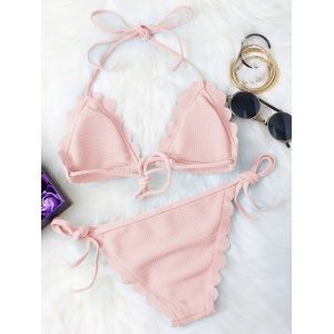 Pink S Scalloped String Bikini Swimwear Rosegal