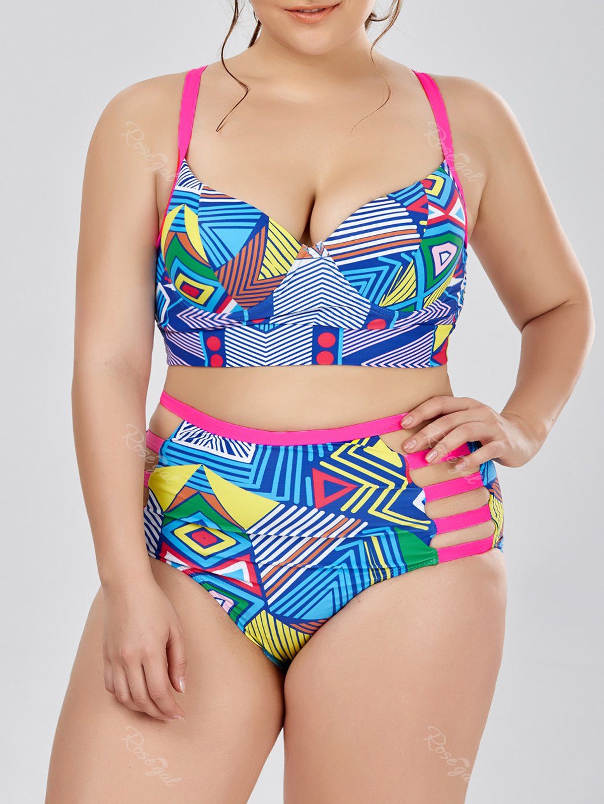 Papaya Xl Plus Size Cutout High Waist Retro Bikini Rosegal