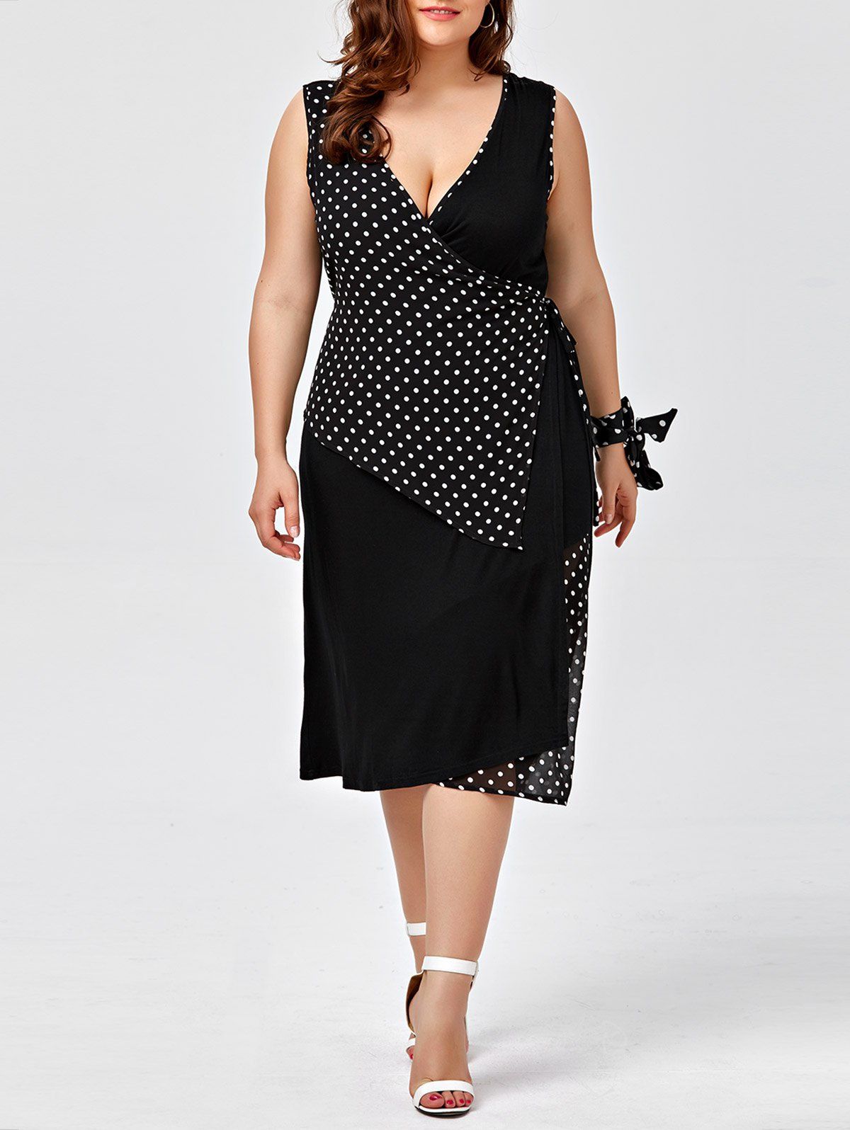 Off Plus Size Polka Dot Wrap Plunge Dress Rosegal