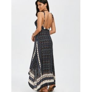 Blue Xl Boho Maxi Halter Low Back Asymmetric Summer Dress RoseGal