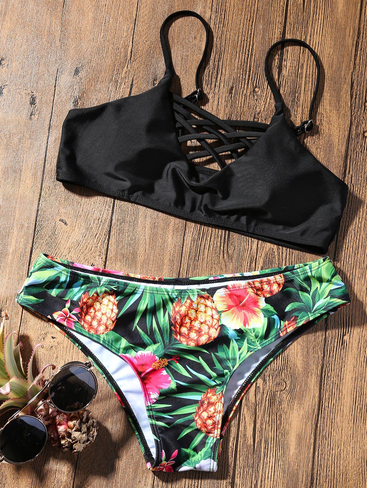 37 OFF Tropical Pineapple Bikini With Criss Cross Rosegal