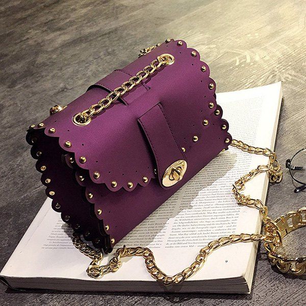 

Rivet Chains Scalloped Crossbody Bag, Purple